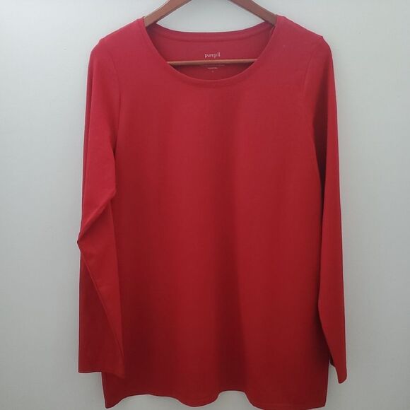 J. Jill Tops - J. Jill Purejill Long Sleeve Stretch Cotton Tee True Red Size Large NWT Pima